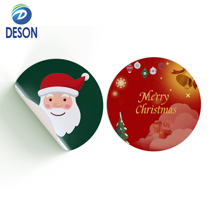 Deson Printing Waterproof  Adhesive Cartoon Christmas Cute Stickers Custom christmas trees Vinyl Die Cut Sticker