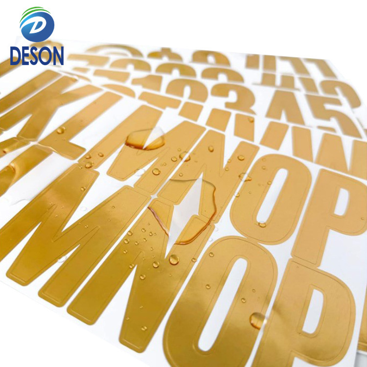 Deson Waterproof Metal Logo Stickers Decoration Labels For Gifts, Clear Gold Foil Self Adhesive Sticker Packing Label