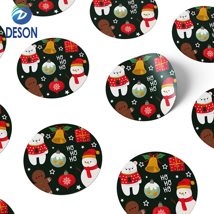 Deson Printing Waterproof  Adhesive Cartoon Christmas Cute Stickers Custom christmas trees Vinyl Die Cut Sticker