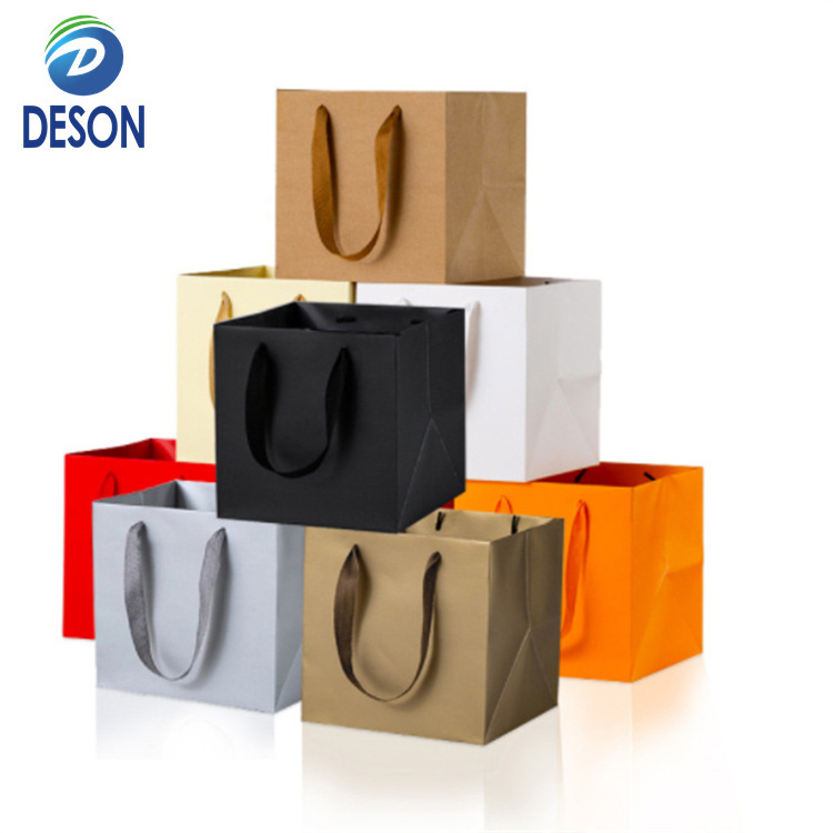 Deson Reusable Custom Protection Growing Black Brown Kraft Paper Square Bottom Luxury Shopping Gift Bag with Logo