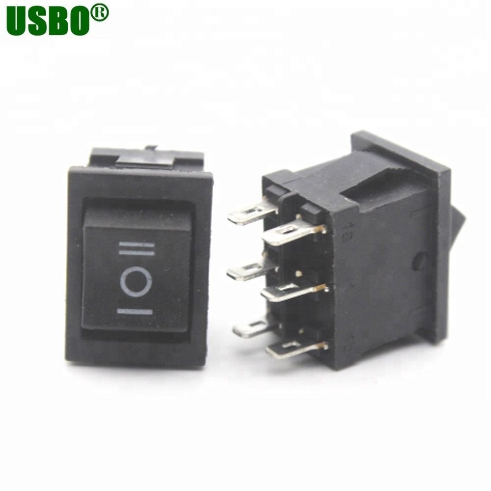 Black 6a 250v 6 pins 3 position on off on rocker switch