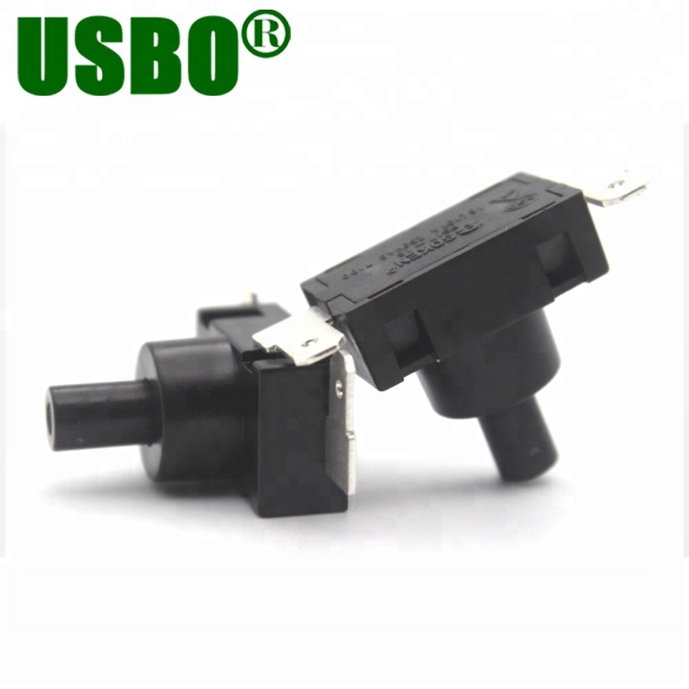 Black 16a 250v latching push button switch for vacuum cleaner