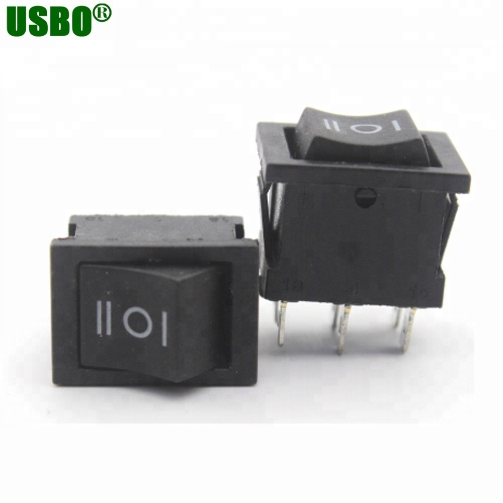 Black 6a 250v 6 pins 3 position on off on rocker switch