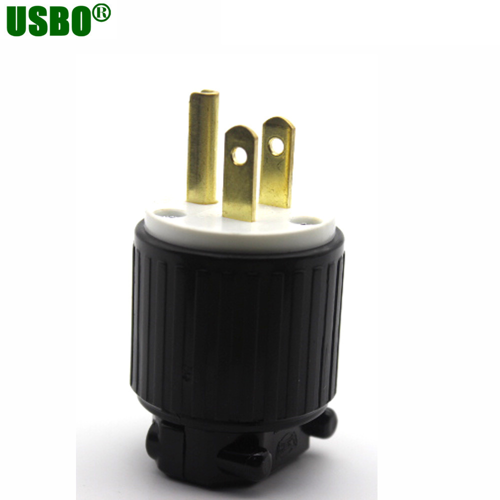 New Copper nema 5-15P Straight Male Power Adaptor Plug 3pins electrical Industrial Wiring connector Type B