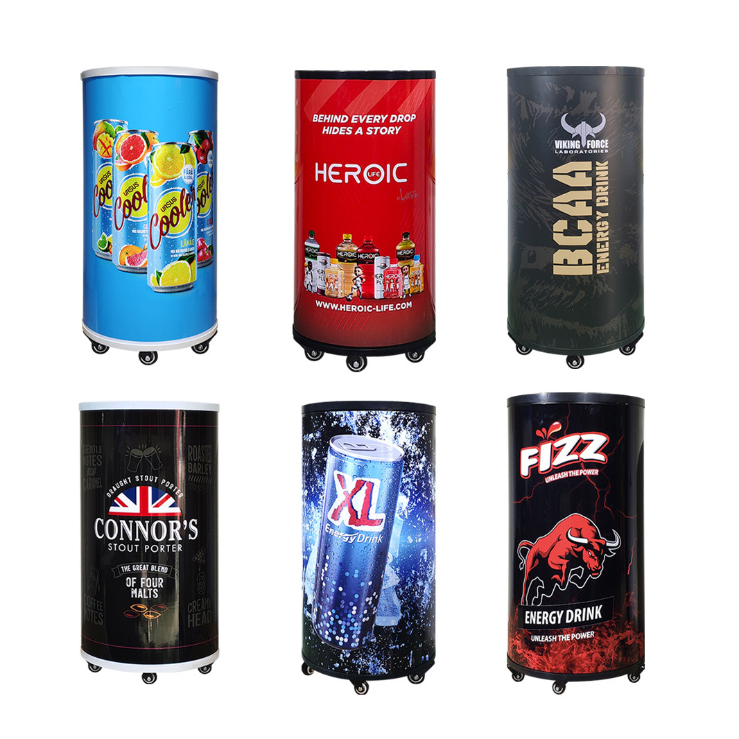 Meisda SC65Y 65L Electric Energy Drink Cooler Fridge round Barrel Beverage Display Refrigerator with Wheels Restaurant Hotel Use