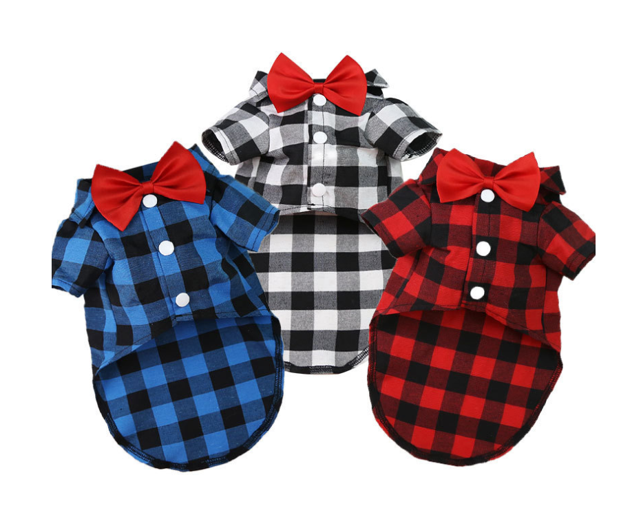 Made In China Designer Grid Personalized Sweet Bow Check T-Shirt Pet Luxury Dog Clothes