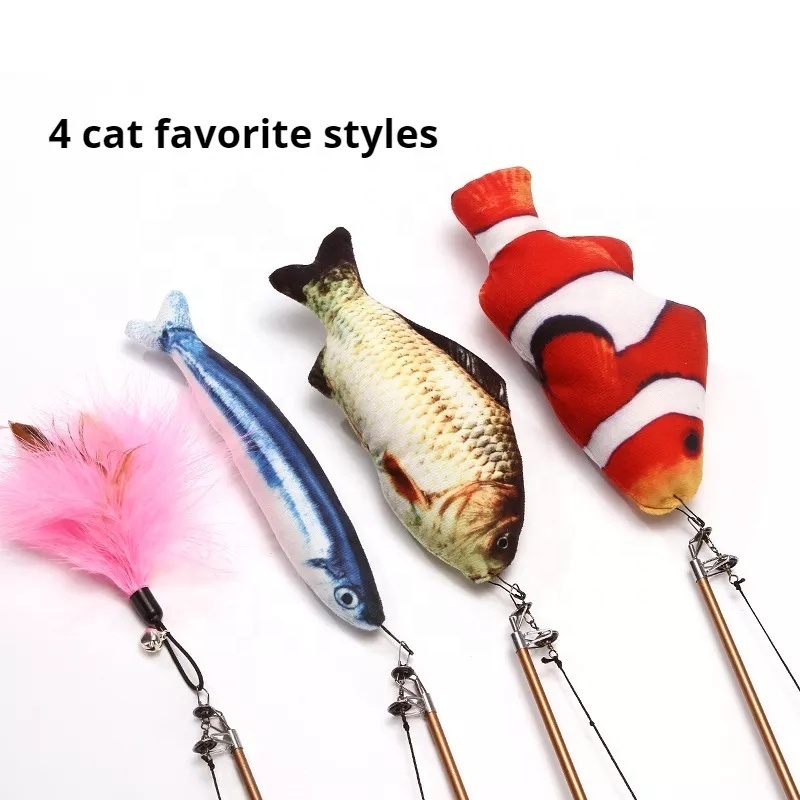 Wholesale Funny Cat Toy Fishing Rod Retractable Cat Stick Interactive Toys Feather Funny Cat Stick