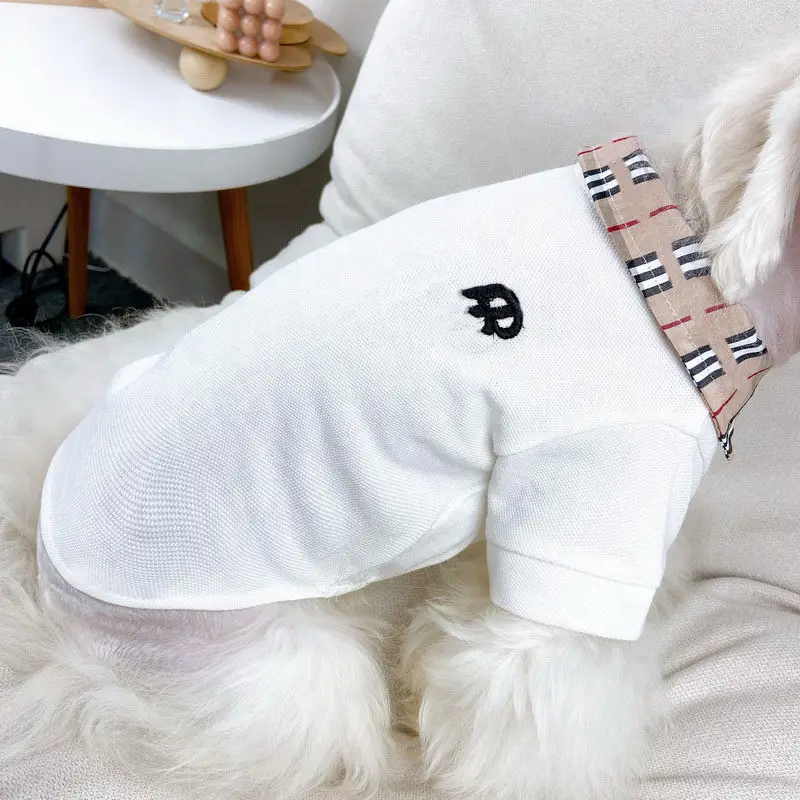 Pet Dog Fashion Polo Shirt Dog Cat Pure Cotton Plaid Lapel T-shirt Teddy Small Dog Apparel T -shirt Clothes