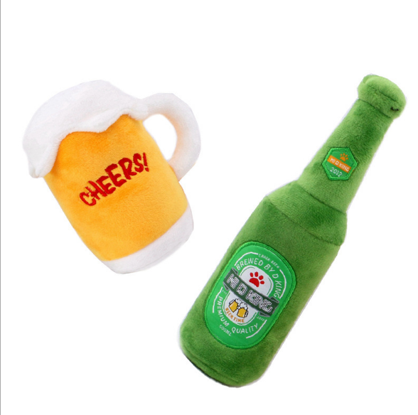 Manufacturer's Direct Supply Simulated Filling Plush Toys Dog Chew Beer Bottle Squeaked Dog Toy