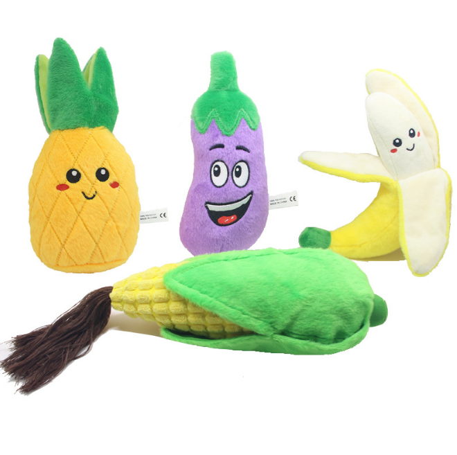 Factory Direct Sale Fruits Vegetables Interactive Educational Plush Sound Chew Toy Dog Toy Pet