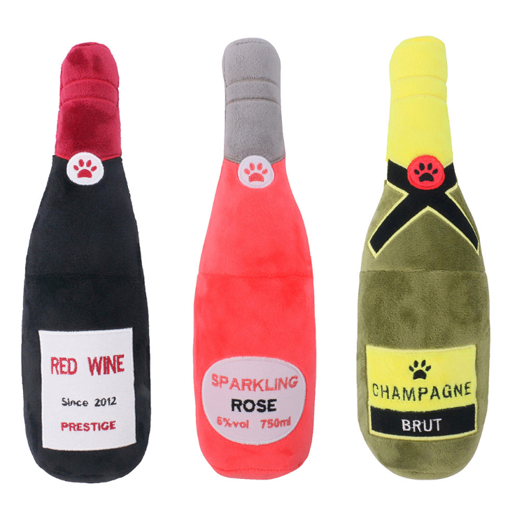 Manufacturer's Direct Supply Simulated Filling Plush Toys Dog Chew Beer Bottle Squeaked Dog Toy