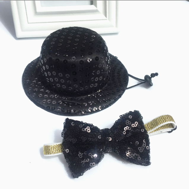 Supplies dog hat pet accessories black caps sequin top hat bow tie collar cat Christmas party set Birthday Bucket Pet Hat