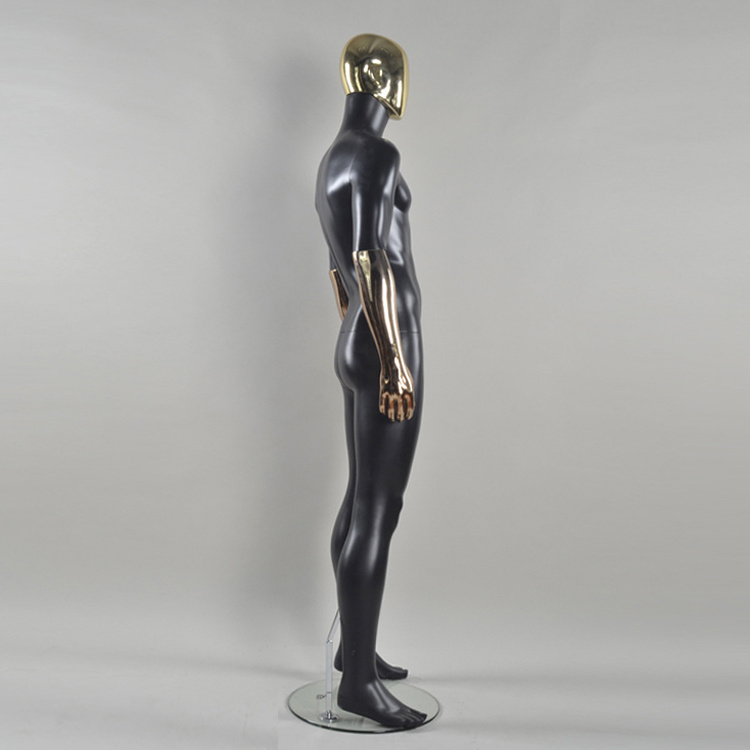 hot sale fiberglass golden head & arm black male mannequin