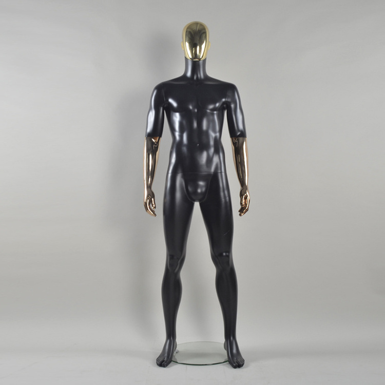 hot sale fiberglass golden head & arm black male mannequin