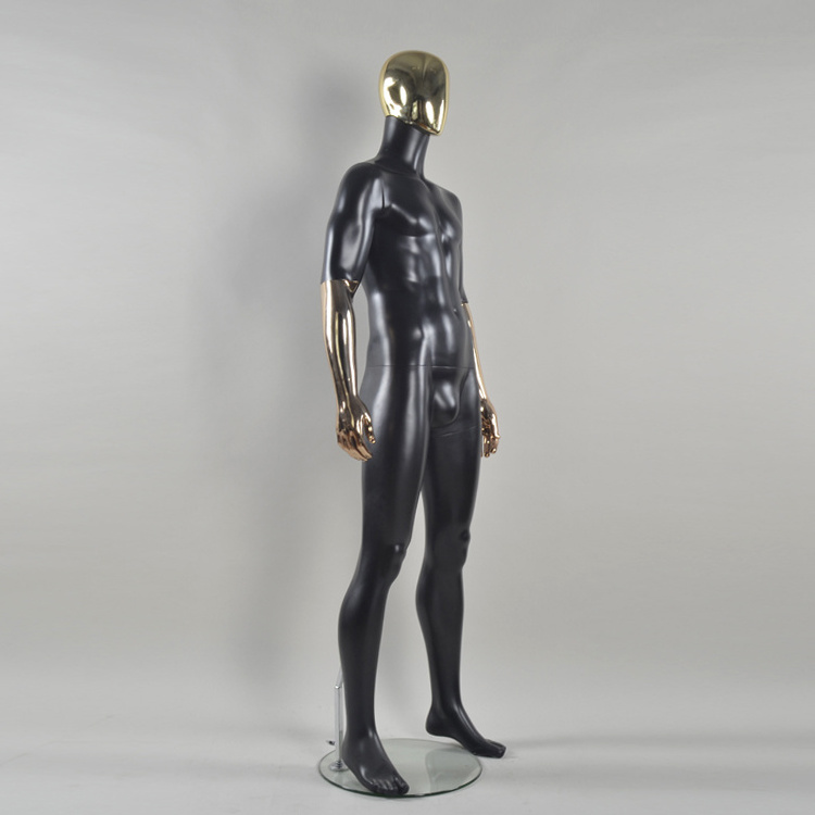 hot sale fiberglass golden head & arm black male mannequin