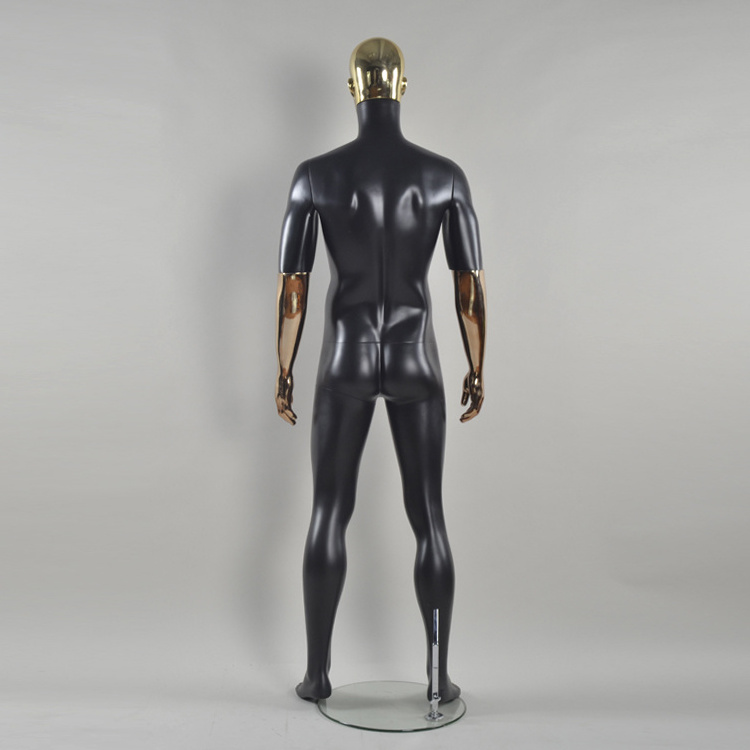 hot sale fiberglass golden head & arm black male mannequin