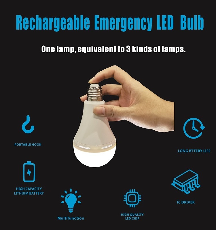 High quality rechargeable E27 B22 emergency led bulb light 9W 12W chargeable led bulb for Power Outage