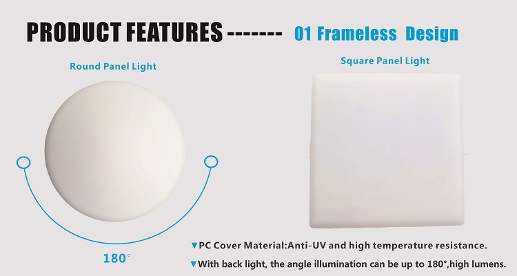 Frameless Recessed Square Round Led Panel Light Manufactures Zhongshan 9w 18w 24w 36w Luminous White Body Lamp Lighting Office