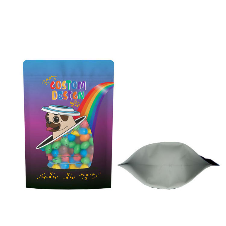 Resealable Smell Proof Flat Packaging Bags Foil Laser Pouch Holographic Mylar Packaging Custom Candy Bag