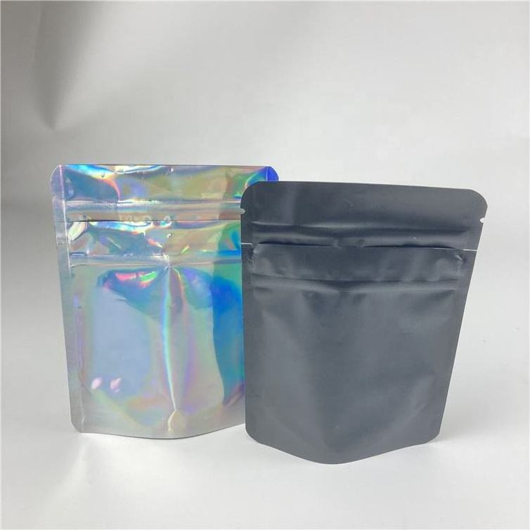 Resealable Smell Proof Flat Packaging Bags Foil Laser Pouch Holographic Mylar Packaging Custom Candy Bag