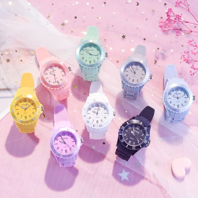 Macaron jelly watch male and female students Korean version of simple high school students large dial small fresh Quartz watch