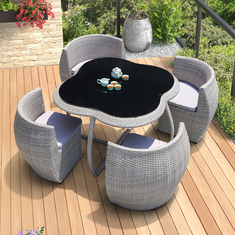 Outdoor Rattan Multifunctional Storage Table and Chairs Balcony Garden Patio Furniture Rattan Set