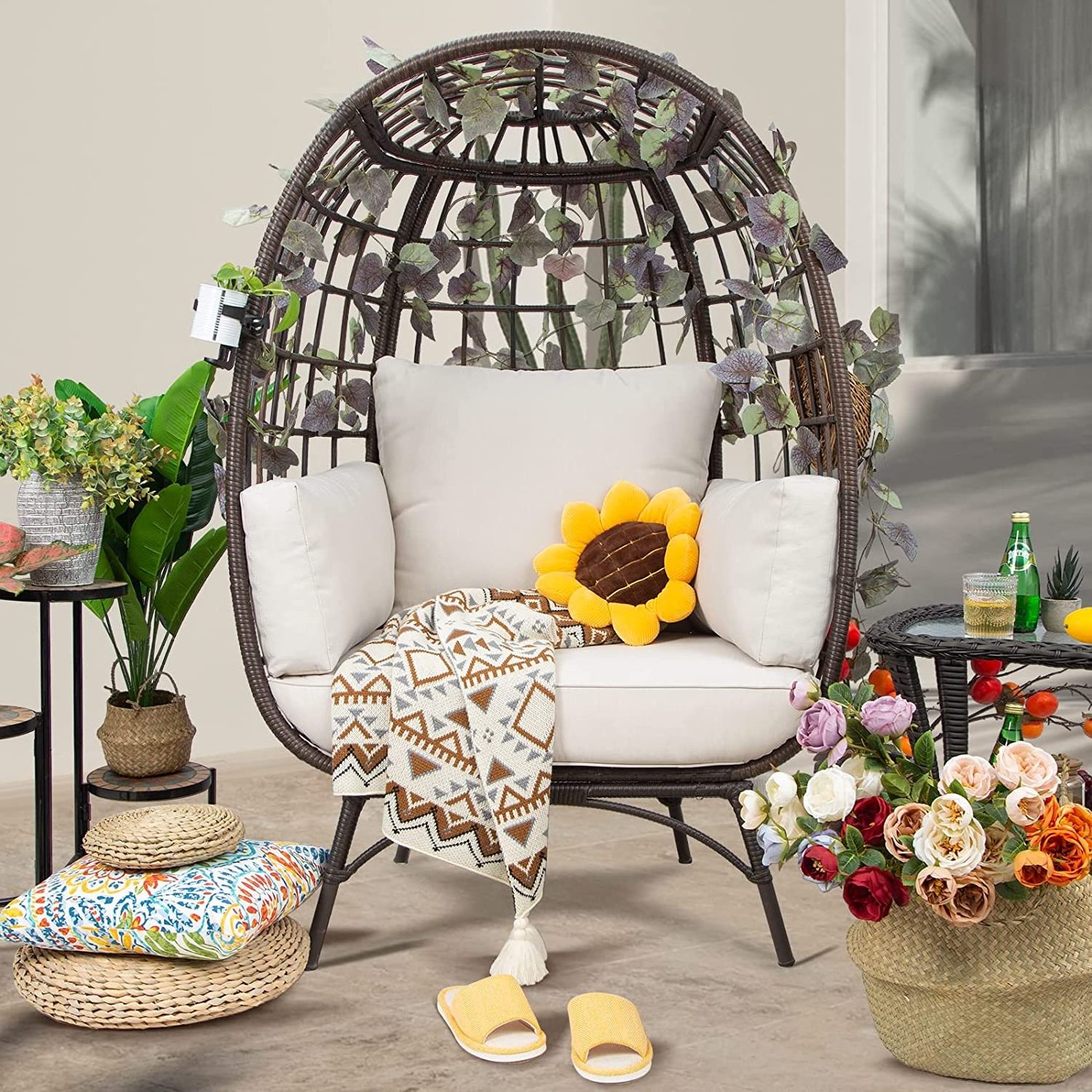 Best Choice Products Wicker Egg Chair Over sized Indoor Outdoor Lounger for Patio, Backyard, Living Room rattan chair