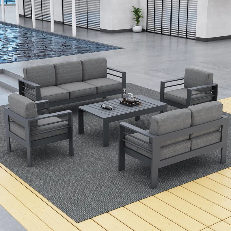 White Frame Aluminum Sofa Outdoor Garden Patio Furniture yard Aluminum Conversation Set with cushion