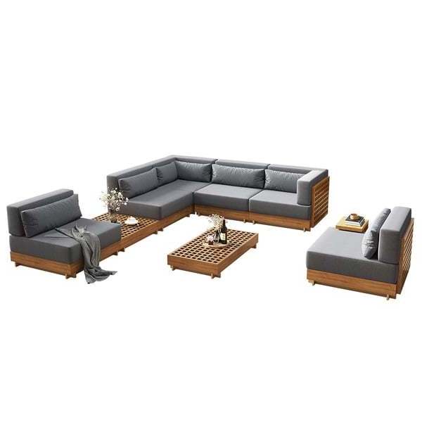 Teak Modular Outdoor Patio Sectional Sofa Set with Furniture Sofa Set Coffee Table and Cushion