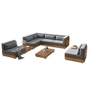 Teak Modular Outdoor Patio Sectional Sofa Set with Furniture Sofa Set Coffee Table and Cushion