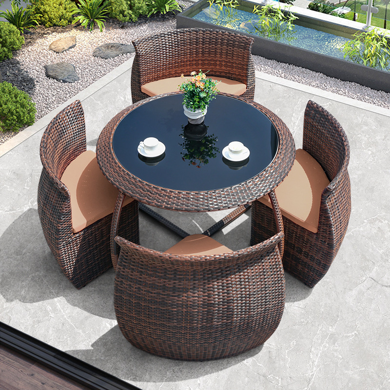 Outdoor Rattan Multifunctional Storage Table and Chairs Balcony Garden Patio Furniture Rattan Set