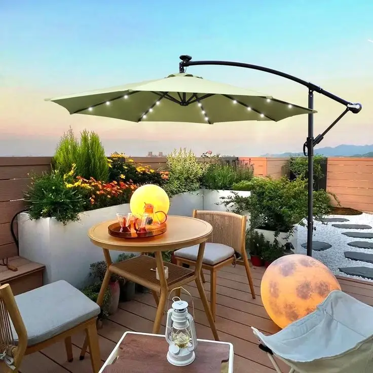 Outdoor leisure items Garden Aluminum pearl white heavy duty sunshade Rectangular cantilever garden umbrella