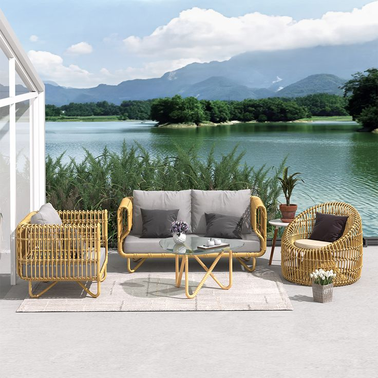 Factory Rattan Furniture Wicker Table Set Outdoor Sofa Patio Furniture Dining Table and Chair Carton Modern Leisure Garden Set