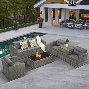 Garden Conversation Sofa PE Rattan Material Tempered Glass Outdoor Seating Rattan Sofa Garden Sofa