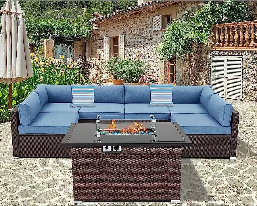 Outdoor Patio Sectional Sofa Couch Black PE Wicker Furniture Patio Conversation Sets rattan sofa