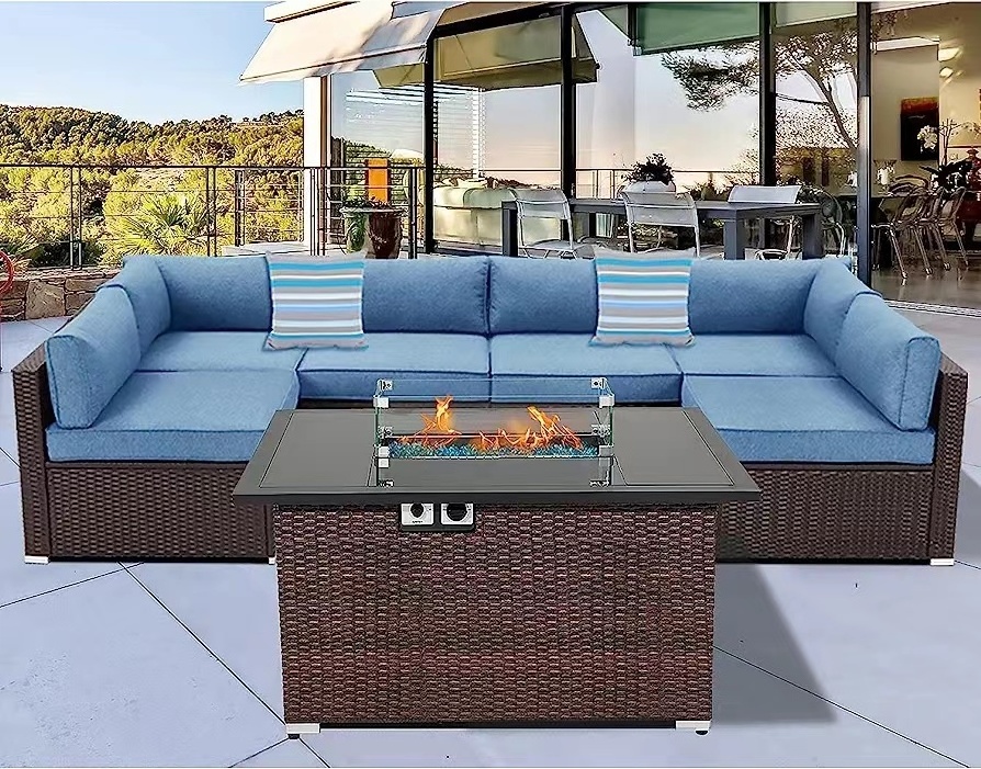 Outdoor Patio Sectional Sofa Couch Black PE Wicker Furniture Patio Conversation Sets rattan sofa