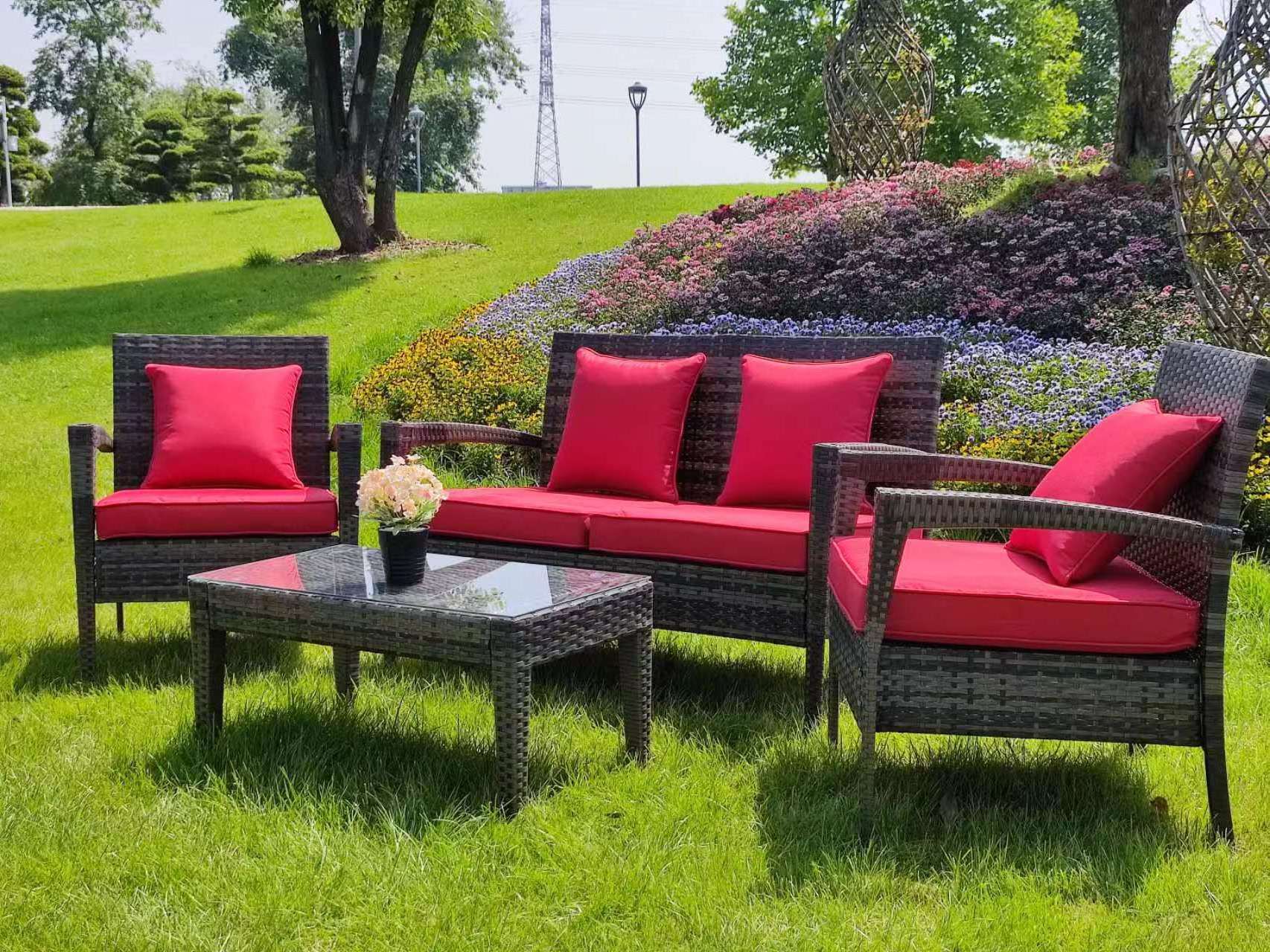 4 Pieces Patio Furniture Sets in Patio and Garden Outdoor Wicker Sofa PE Rattan Chair