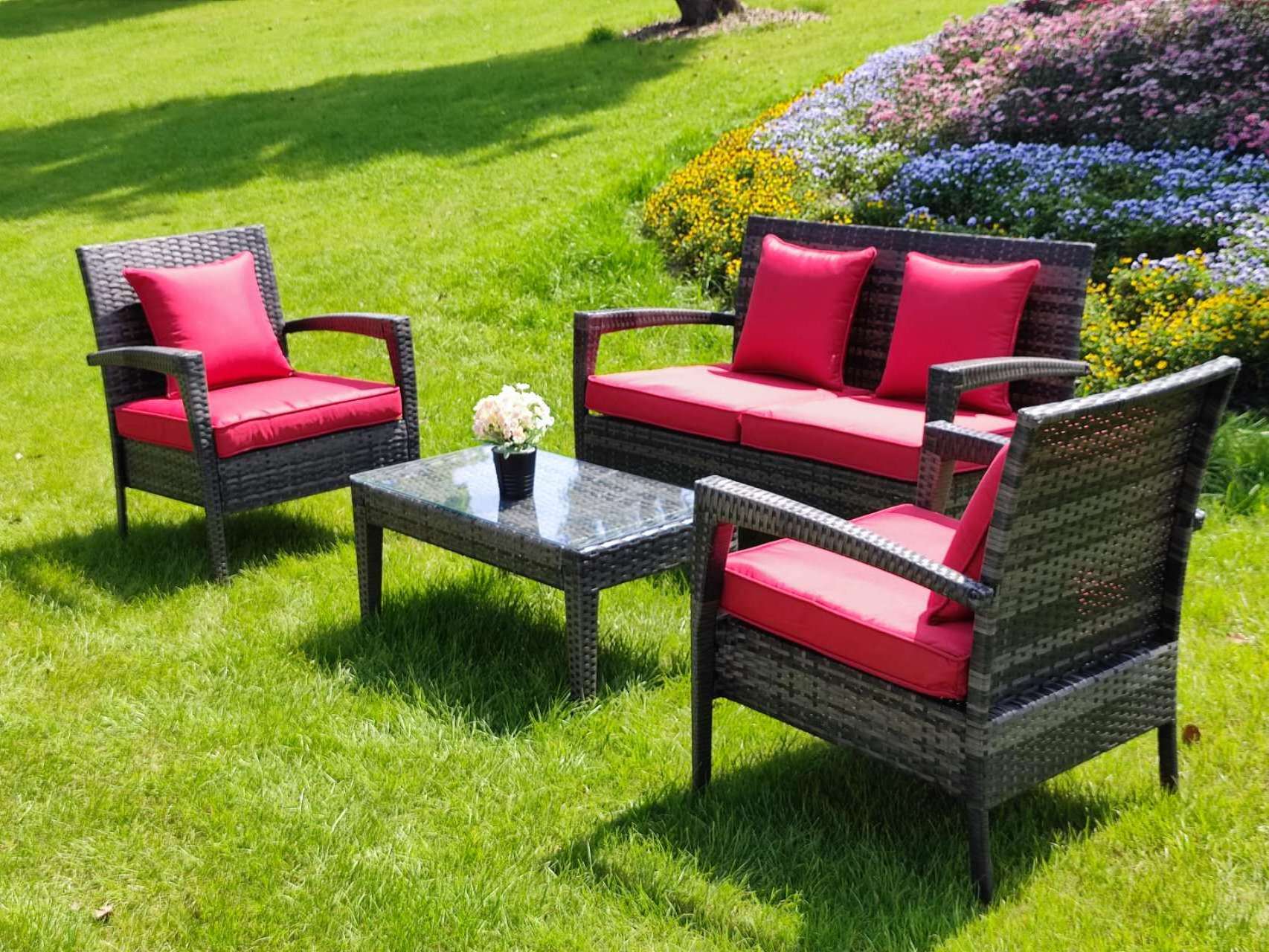 4 Pieces Patio Furniture Sets in Patio and Garden Outdoor Wicker Sofa PE Rattan Chair