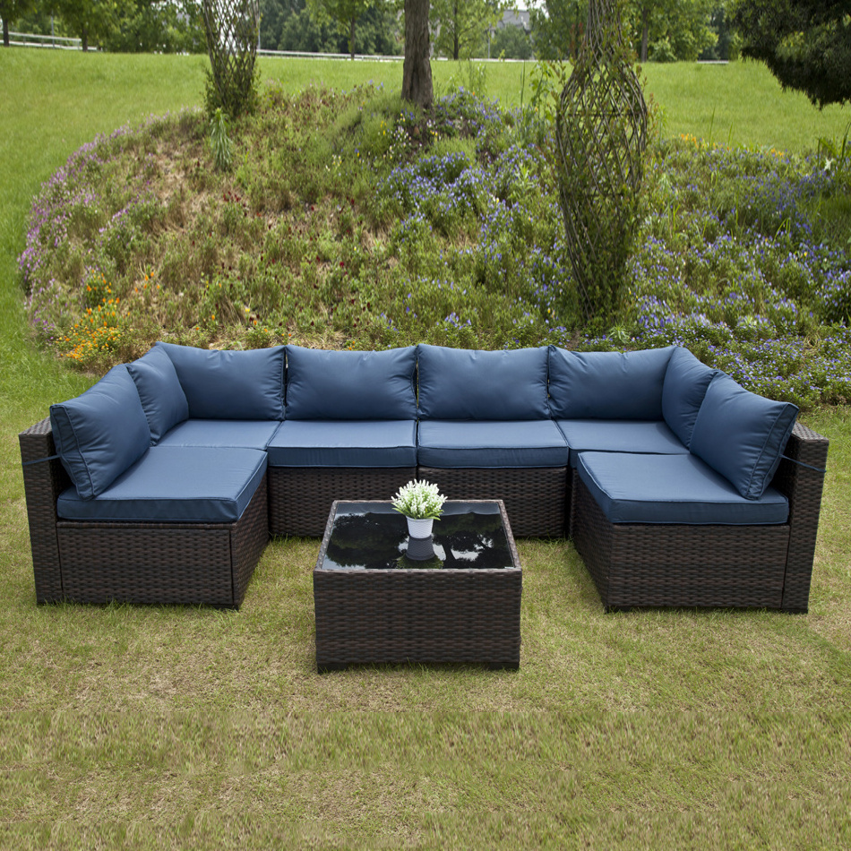 7 Piece Patio Furniture Set, Outdoor Furniture Patio Sectional Sofa, All Weather PE Rattan Sectional with Cushion