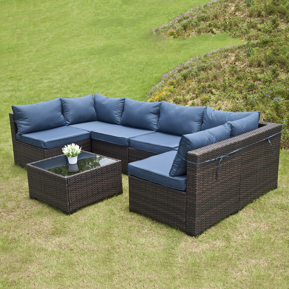 7 Piece Patio Furniture Set, Outdoor Furniture Patio Sectional Sofa, All Weather PE Rattan Sectional with Cushion