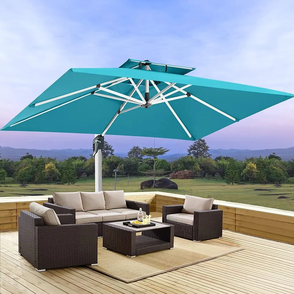 Rectangular Outdoor Market Patio Table Umbrella with Tilt Patio Umbrellas Double Top Outdoor Umbrella