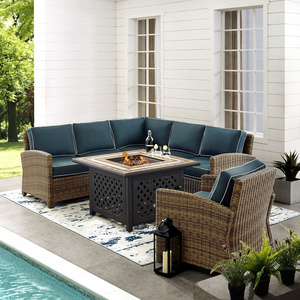 Garden sofa Rattan Wicker Sectional Sofa Set Outdoor Aluminum Patio Furniture Frame with fire pit table