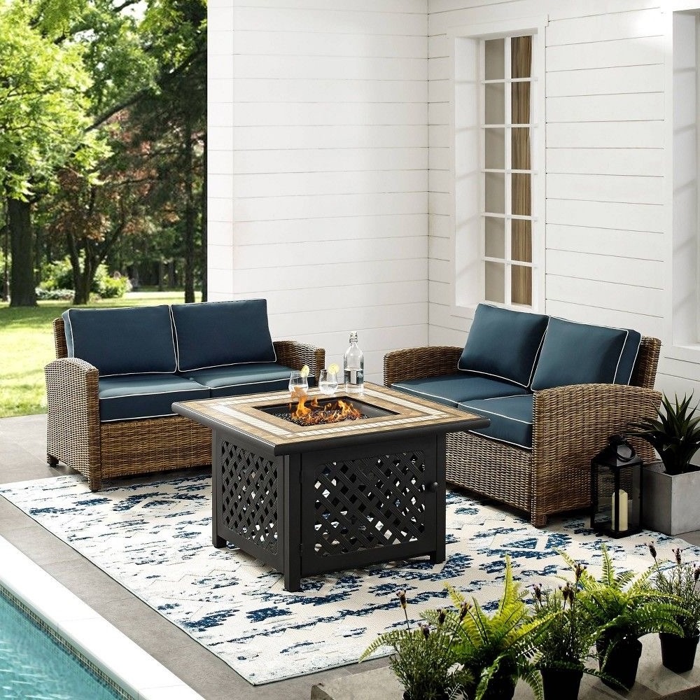 Garden sofa Rattan Wicker Sectional Sofa Set Outdoor Aluminum Patio Furniture Frame with fire pit table