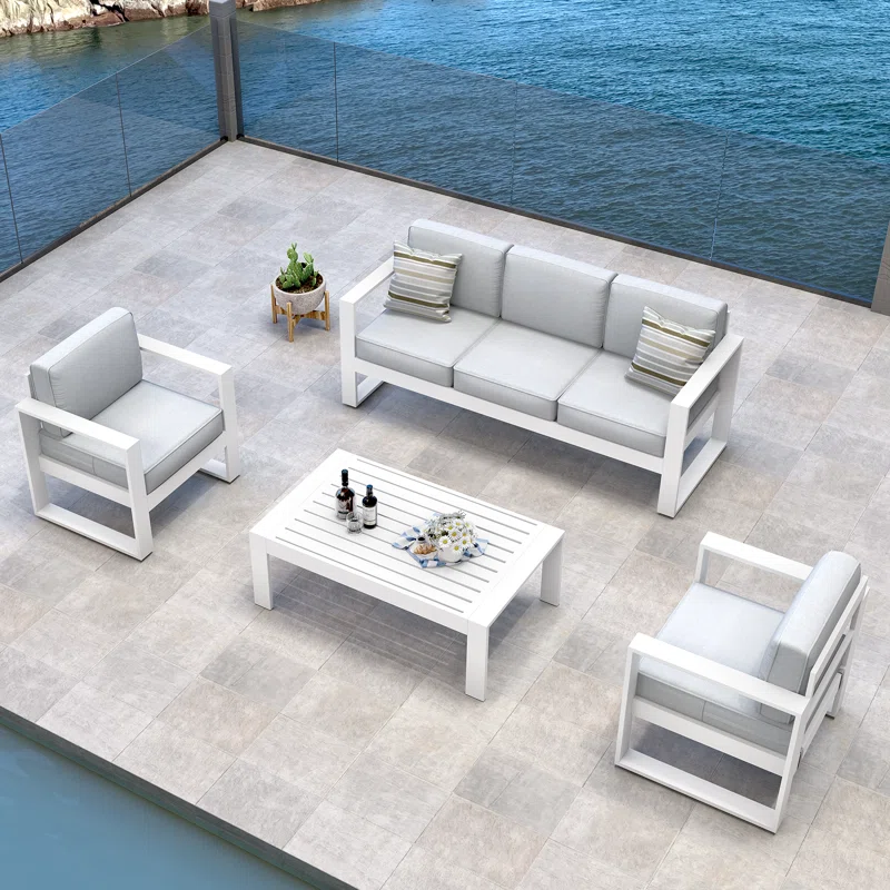 White Frame Aluminum Sofa Outdoor Garden Patio Furniture yard Aluminum Conversation Set with cushion