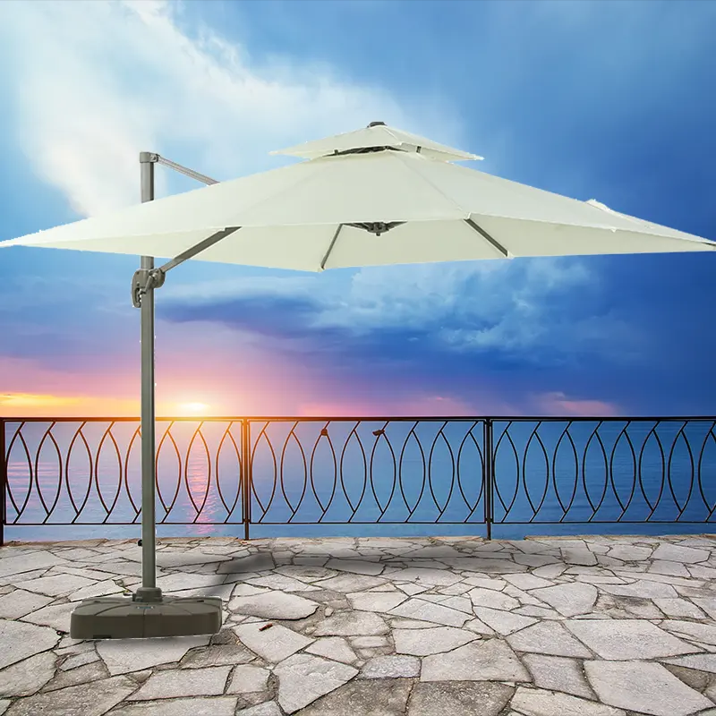 Outdoor leisure items Garden Aluminum pearl white heavy duty sunshade Rectangular cantilever garden umbrella