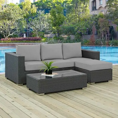 All Weather Patio Furniture Luxury Rattan Design Sofa Wicker Outdoor Set with Seat and Water Proof Polyester Cushion