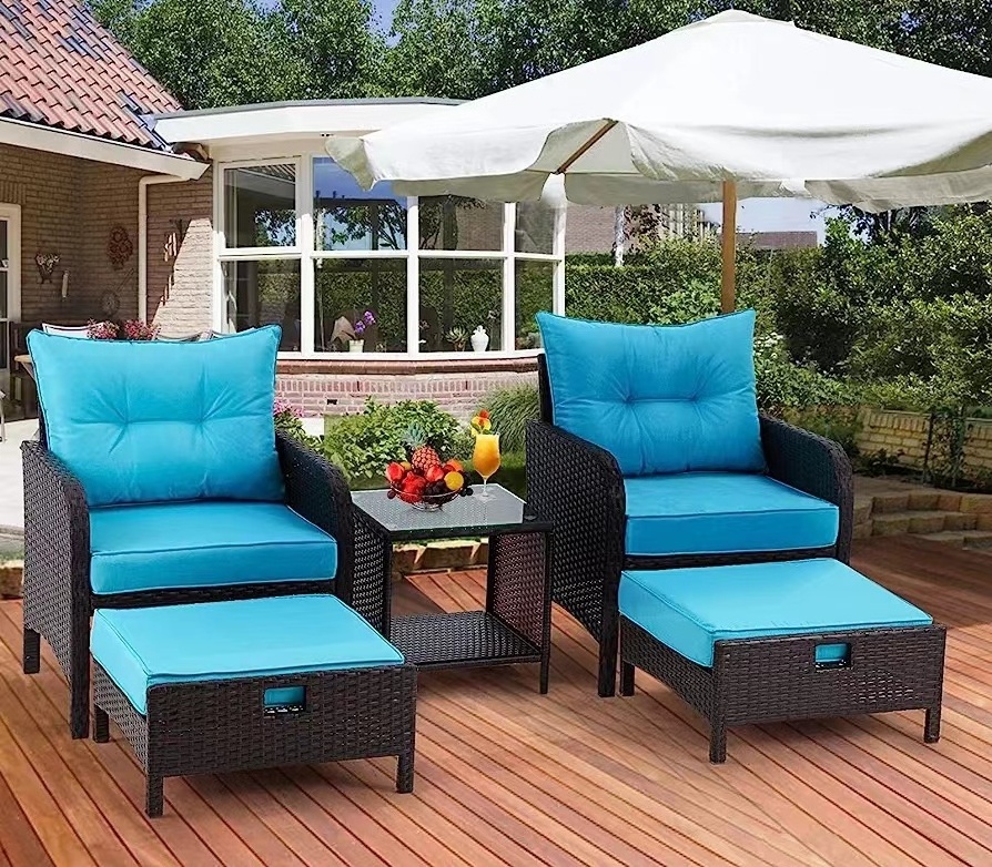 5 Pieces Wicker Patio Furniture Set Outdoor Patio Chairs with Ottomans Conversation Furniture