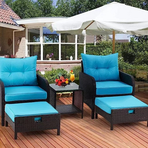 5 Pieces Wicker Patio Furniture Set Outdoor Patio Chairs with Ottomans Conversation Furniture