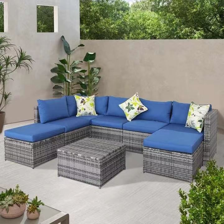 All Weather Patio Furniture Luxury Rattan Design Sofa Wicker Outdoor Set with Seat and Water Proof Polyester Cushion