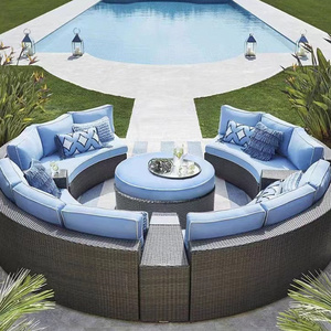 Colorful outdoor garden sofa pool rattan tea table multi-person combination Courtyard Hotel Resort beach round curved sofa